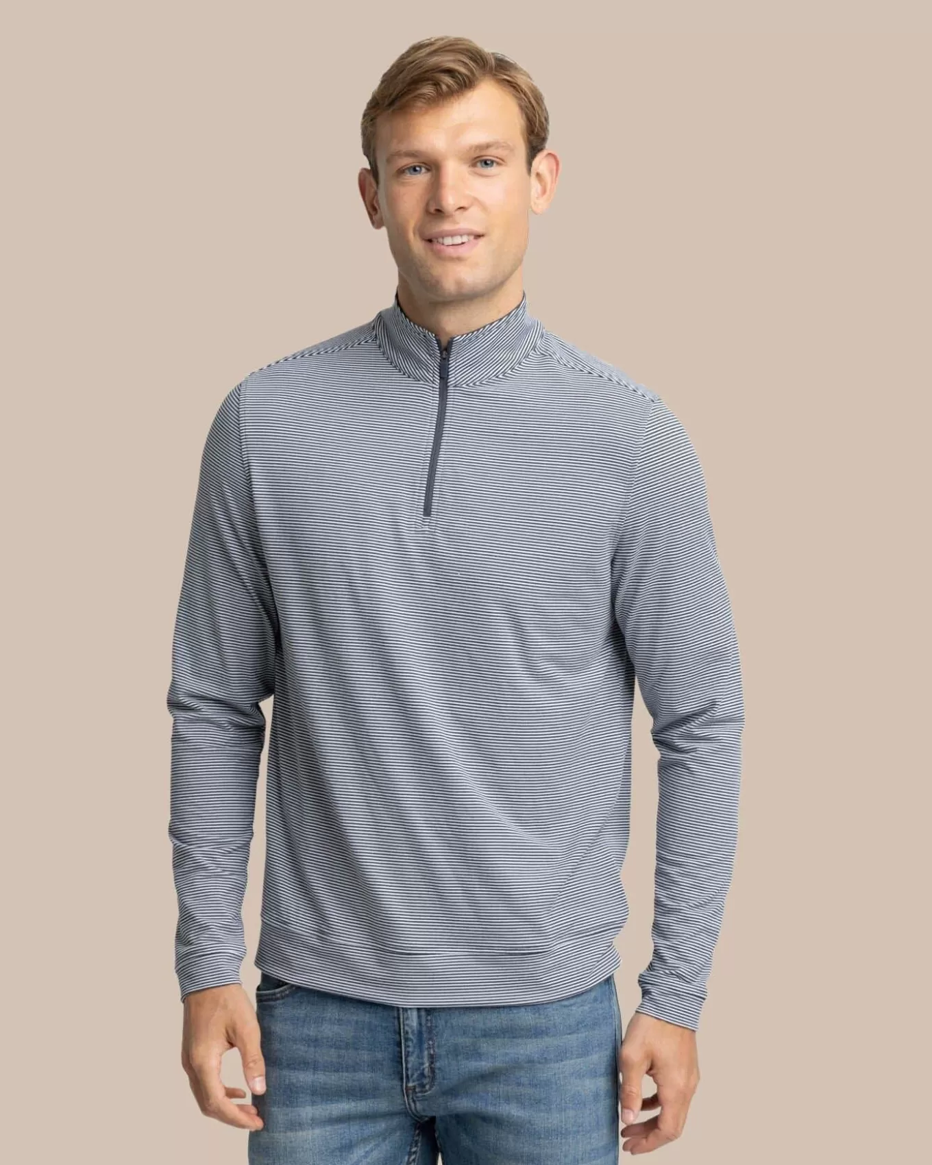 Southern Tide Cruiser Micro-Stripe Heather Quarter Zip< Pullovers & Hoodies
