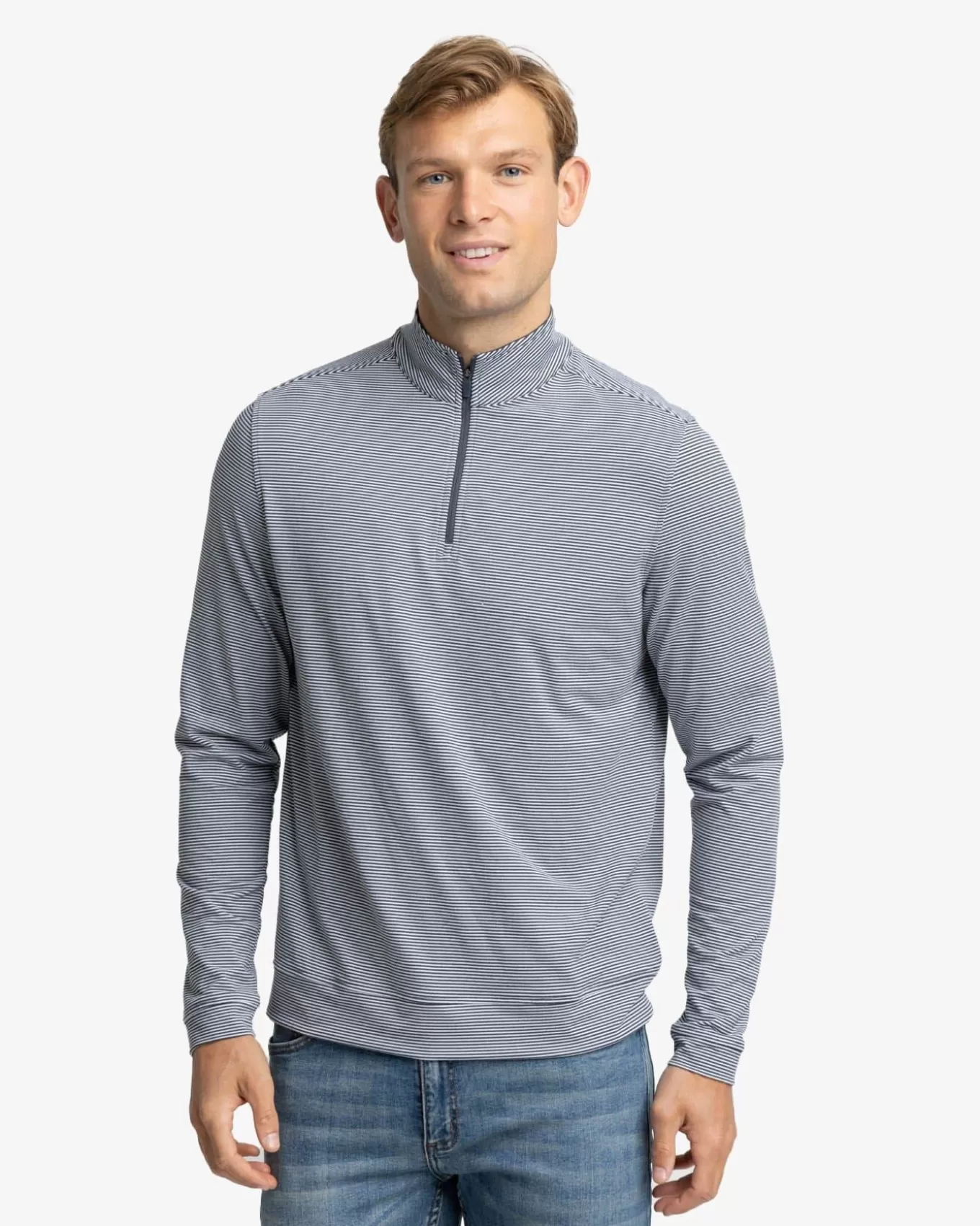 Southern Tide Cruiser Micro-Stripe Heather Quarter Zip< Pullovers & Hoodies