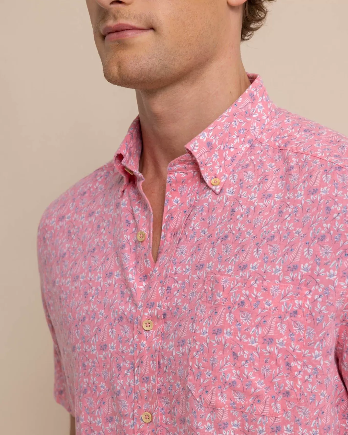 Southern Tide Linen Rayon Ditzy Floral Short Sleeve Sport Shirt< Sport Shirts & Button Downs