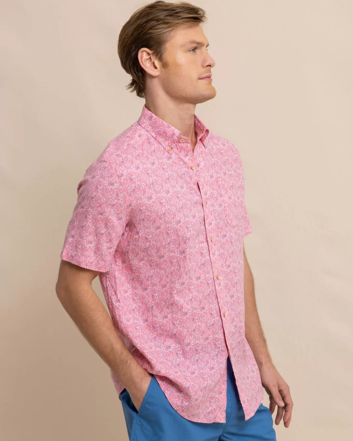 Southern Tide Linen Rayon Ditzy Floral Short Sleeve Sport Shirt< Sport Shirts & Button Downs